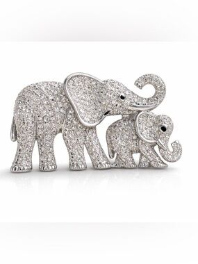 Mother and Baby Elephant Sparkling Brooch